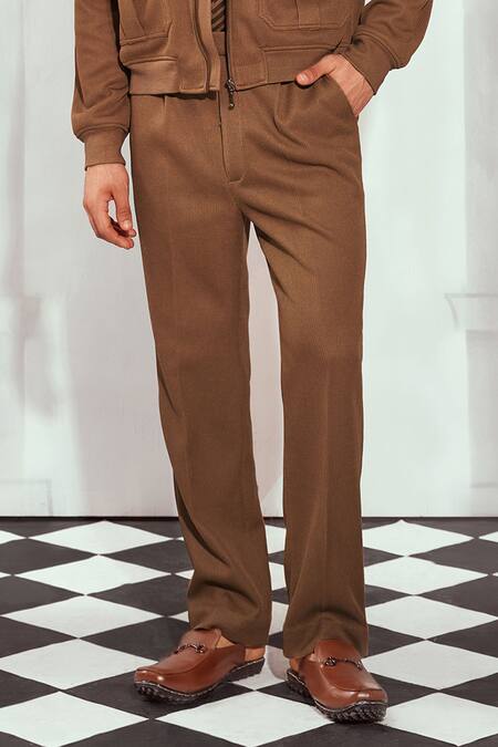 Nikita Mhaisalkar_Brown Cotton Knit Trouser _Online_at_Aza_Fashions