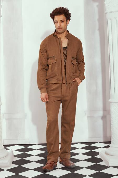 Shop_Nikita Mhaisalkar_Brown Cotton Knit Trouser _Online_at_Aza_Fashions