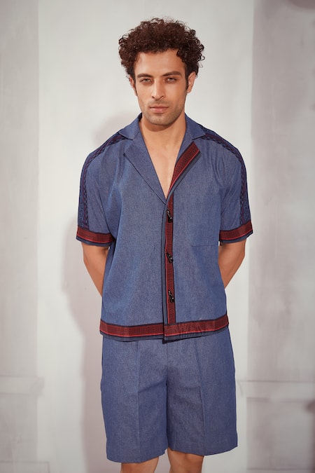 Nikita Mhaisalkar Blue Denim Shirt And Shorts Set Online at Aza Fashions Nikita Mhaisalkar_Blue Denim Shirt And Shorts Set _Online_at_Aza_Fashions