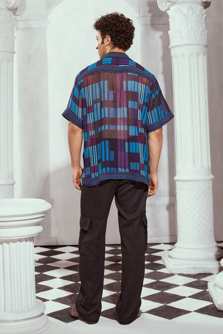 Buy Nikita Mhaisalkar Blue Georgette Tile Printed Casual Shirt Online at Aza Fashions Buy_Nikita Mhaisalkar_Blue Georgette Tile Printed Casual Shirt _Online_at_Aza_Fashions