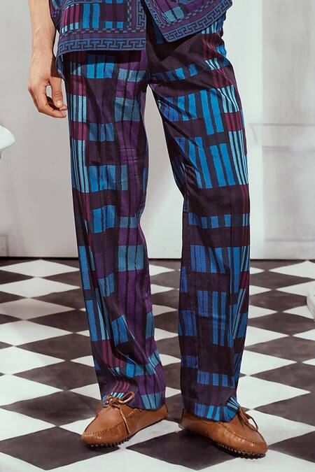 Buy Nikita Mhaisalkar Blue Georgette, Cotton Tile Print Shirt And Pant Set Online at Aza Fashions Buy_Nikita Mhaisalkar_Blue Georgette, Cotton Tile Print Shirt And Pant Set _Online_at_Aza_Fashions