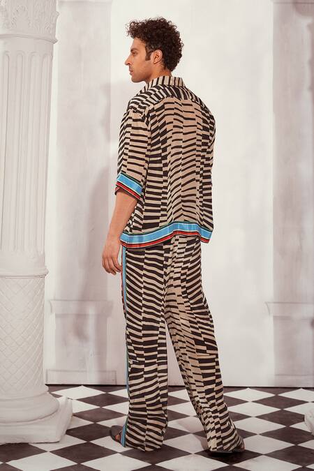 Shop Nikita Mhaisalkar Black Silk, Crepe Embroidery Byzantine Print Shirt And Pant Set at Aza Fashions Shop_Nikita Mhaisalkar_Black Silk, Crepe Embroidery Byzantine Print Shirt And Pant Set _at_Aza_Fashions