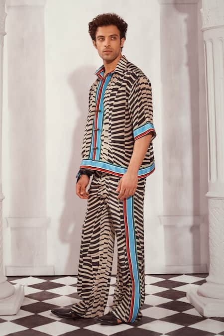 Nikita Mhaisalkar Black Silk, Crepe Embroidery Byzantine Print Shirt And Pant Set at Aza Fashions Nikita Mhaisalkar_Black Silk, Crepe Embroidery Byzantine Print Shirt And Pant Set _at_Aza_Fashions