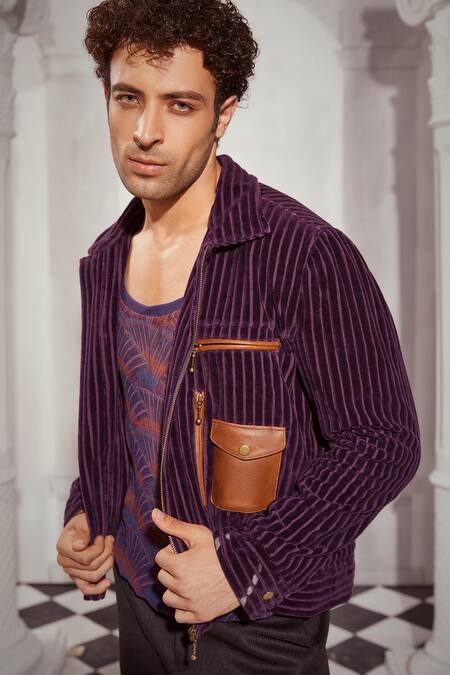 Nikita Mhaisalkar Purple Corduroy Bomber Jacket Online at Aza Fashions Nikita Mhaisalkar_Purple Corduroy Bomber Jacket _Online_at_Aza_Fashions