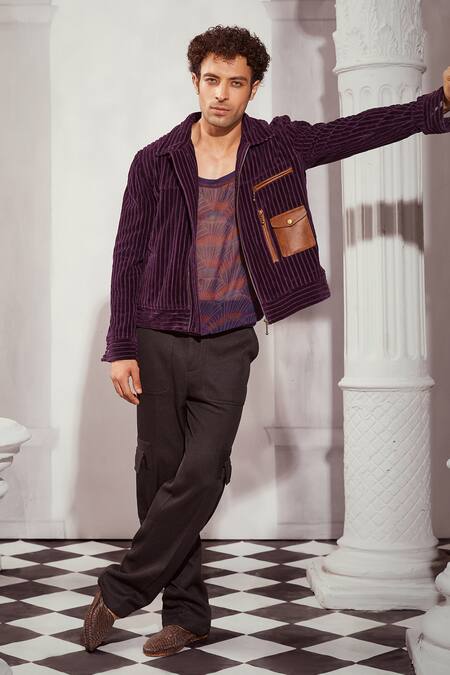 Buy Nikita Mhaisalkar Purple Corduroy Bomber Jacket Online at Aza Fashions Buy_Nikita Mhaisalkar_Purple Corduroy Bomber Jacket _Online_at_Aza_Fashions