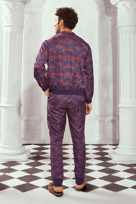 Shop Nikita Mhaisalkar Multi Color Silk Satin Overtine Greek Art Print Jacket And Pant Set at Aza Fashions Shop_Nikita Mhaisalkar_Multi Color Silk Satin Overtine Greek Art Print Jacket And Pant Set _at_Aza_Fashions