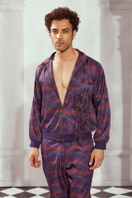 Nikita Mhaisalkar Multi Color Silk Satin Overtine Greek Art Print Jacket And Pant Set Online at Aza Fashions Nikita Mhaisalkar_Multi Color Silk Satin Overtine Greek Art Print Jacket And Pant Set _Online_at_Aza_Fashions