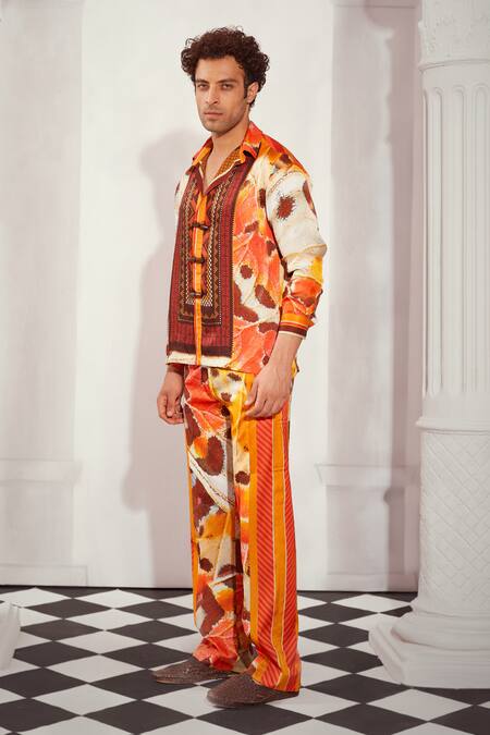 Nikita Mhaisalkar_Multi Color Silk Satin Butterfly Print Shirt And Pant Set _Online_at_Aza_Fashions