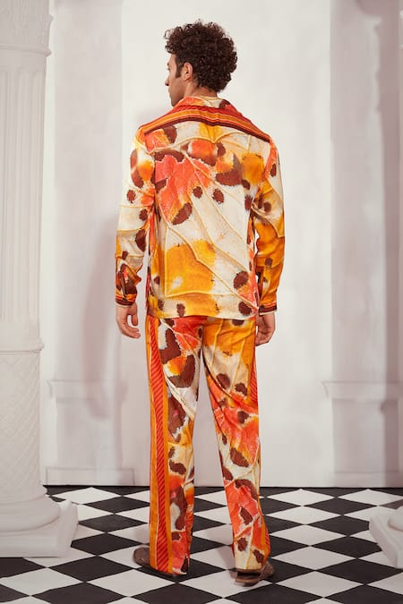 Shop_Nikita Mhaisalkar_Multi Color Silk Satin Butterfly Print Shirt And Pant Set _at_Aza_Fashions