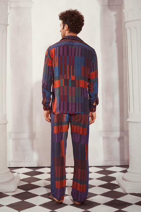 Shop Nikita Mhaisalkar Multi Color Silk, Crepe Multicolor Tile Print Shirt And Pant Set at Aza Fashions Shop_Nikita Mhaisalkar_Multi Color Silk, Crepe Multicolor Tile Print Shirt And Pant Set _at_Aza_Fashions
