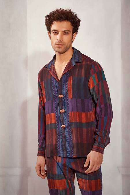 Nikita Mhaisalkar Multi Color Silk, Crepe Multicolor Tile Print Shirt And Pant Set Online at Aza Fashions Nikita Mhaisalkar_Multi Color Silk, Crepe Multicolor Tile Print Shirt And Pant Set _Online_at_Aza_Fashions