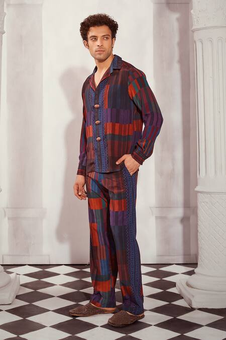 Shop Nikita Mhaisalkar Multi Color Silk, Crepe Multicolor Tile Print Shirt And Pant Set Online at Aza Fashions Shop_Nikita Mhaisalkar_Multi Color Silk, Crepe Multicolor Tile Print Shirt And Pant Set _Online_at_Aza_Fashions