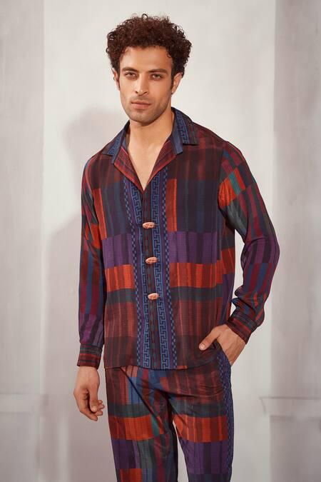 Nikita Mhaisalkar Multi Color Silk, Crepe Multicolor Tile Print Shirt And Pant Set at Aza Fashions Nikita Mhaisalkar_Multi Color Silk, Crepe Multicolor Tile Print Shirt And Pant Set _at_Aza_Fashions