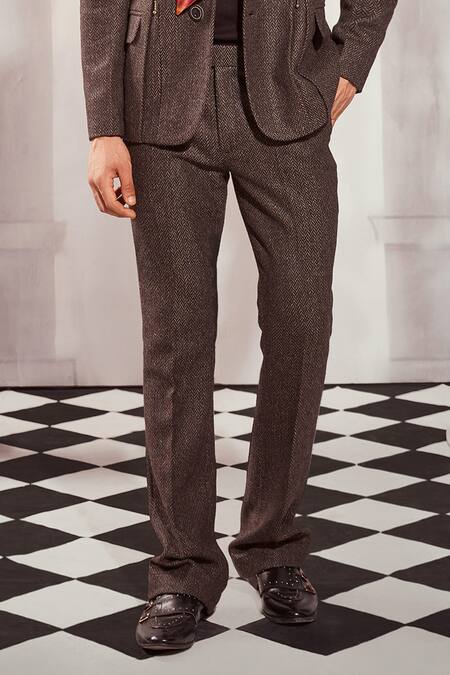 Shop_Nikita Mhaisalkar_Grey Tweed Chevron Woven Blazer Set _Online_at_Aza_Fashions