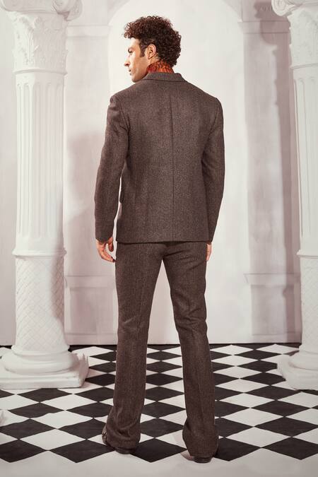 Buy_Nikita Mhaisalkar_Grey Tweed Chevron Woven Blazer Set 