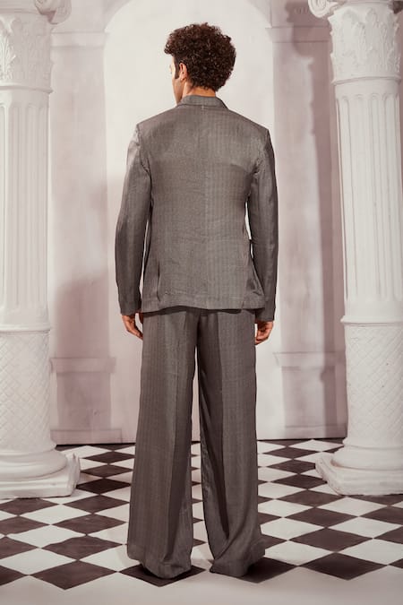 Nikita Mhaisalkar Chevron Woven Grey Blazer & Pant Set 