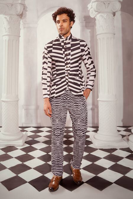 Nikita Mhaisalkar Black Georgette Embroidery Byzantine Print Bandhgala Online at Aza Fashions Nikita Mhaisalkar_Black Georgette Embroidery Byzantine Print Bandhgala _Online_at_Aza_Fashions