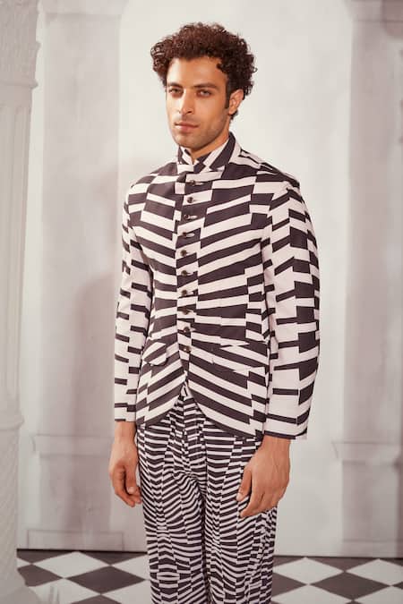 Shop Nikita Mhaisalkar Black Georgette Embroidery Byzantine Print Bandhgala Online at Aza Fashions Shop_Nikita Mhaisalkar_Black Georgette Embroidery Byzantine Print Bandhgala _Online_at_Aza_Fashions