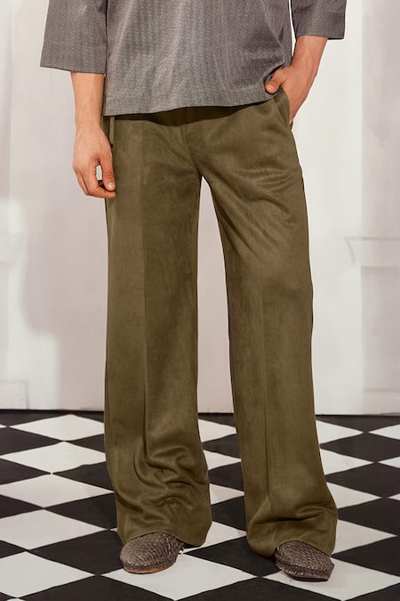 Shop Nikita Mhaisalkar Green Faux Leather Baggy Trouser at Aza Fashions Shop_Nikita Mhaisalkar_Green Faux Leather Baggy Trouser _at_Aza_Fashions