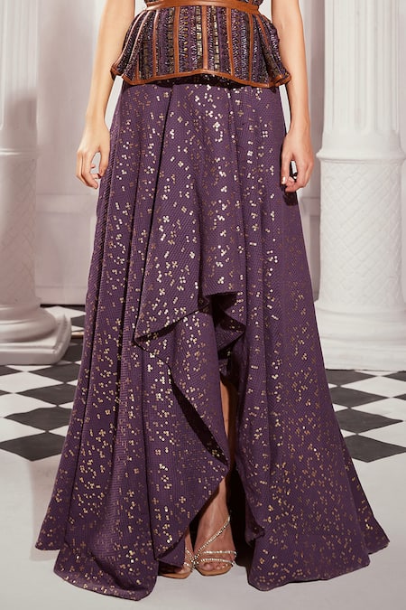 Nikita Mhaisalkar Purple Georgette Sequins High-low Skirt Online at Aza Fashions Nikita Mhaisalkar_Purple Georgette Sequins High-low Skirt _Online_at_Aza_Fashions
