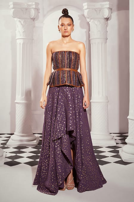 Buy Nikita Mhaisalkar Purple Georgette Sequins High-low Skirt Online at Aza Fashions Buy_Nikita Mhaisalkar_Purple Georgette Sequins High-low Skirt _Online_at_Aza_Fashions