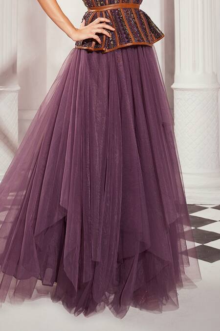 Nikita Mhaisalkar_Purple Tulle Glitter Shimmer Layered Skirt _Online_at_Aza_Fashions