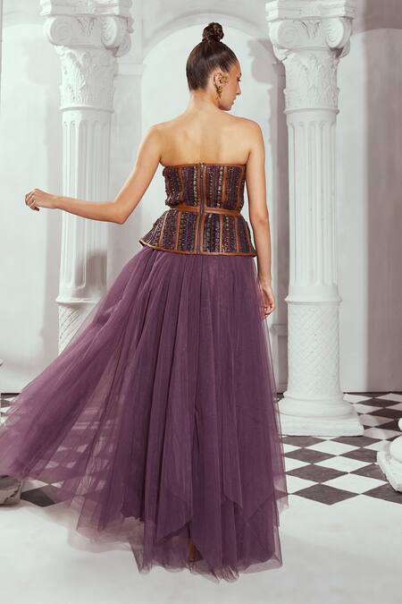 Buy_Nikita Mhaisalkar_Purple Tulle Glitter Shimmer Layered Skirt _Online_at_Aza_Fashions