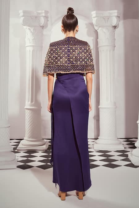 Shop Nikita Mhaisalkar Blue Silk Satin Sweetheart Neck Plain Draped High-low Dress at Aza Fashions Shop_Nikita Mhaisalkar_Blue Silk Satin Sweetheart Neck Plain Draped High-low Dress _at_Aza_Fashions