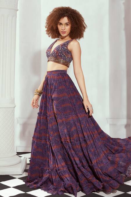 Buy Nikita Mhaisalkar Multi Color Georgette Sequins, Embroidery V-neck Embellished Crop Top Online at Aza Fashions Buy_Nikita Mhaisalkar_Multi Color Georgette Sequins, Embroidery V-neck Embellished Crop Top _Online_at_Aza_Fashions