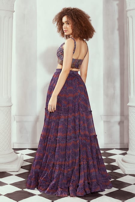 Shop_Nikita Mhaisalkar_Multi Color Organza Greek Art Print Slit Skirt _at_Aza_Fashions