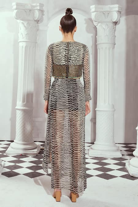 Nikita Mhaisalkar Checkered Embellished Top With Draped Skirt 