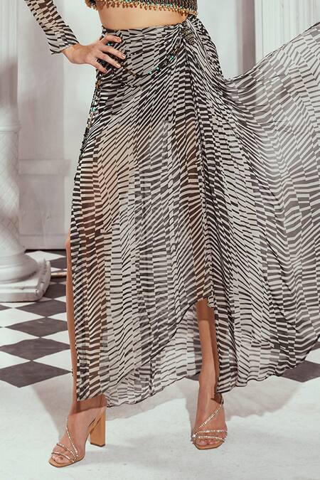 Buy Nikita Mhaisalkar Black Georgette Beads, Sequins Round Checkered Embellished Top With Draped Skirt Online at Aza Fashions Buy_Nikita Mhaisalkar_Black Georgette Beads, Sequins Round Checkered Embellished Top With Draped Skirt _Online_at_Aza_Fashions