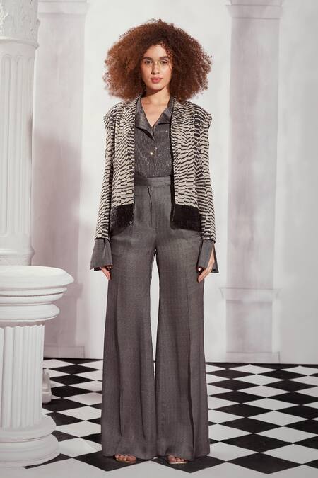 Shop Nikita Mhaisalkar Black Georgette Beads, Sequins Collared Checkered Print Embellished Jacket Online at Aza Fashions Shop_Nikita Mhaisalkar_Black Georgette Beads, Sequins Collared Checkered Print Embellished Jacket _Online_at_Aza_Fashions