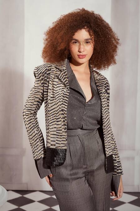 Buy Nikita Mhaisalkar Grey Georgette Sequins Collared Embellished Shirt Online at Aza Fashions Buy_Nikita Mhaisalkar_Grey Georgette Sequins Collared Embellished Shirt _Online_at_Aza_Fashions