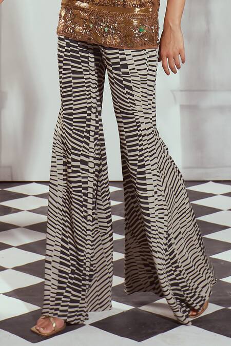 Buy Nikita Mhaisalkar Gold Georgette Stones, Beads Round Neck Embellished Dress With Printed Pant Online at Aza Fashions Buy_Nikita Mhaisalkar_Gold Georgette Stones, Beads Round Neck Embellished Dress With Printed Pant _Online_at_Aza_Fashions