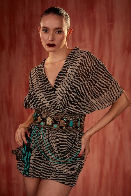 Nikita Mhaisalkar_Gold Embroidery, Tassels Jeweled Hand Belt _Online_at_Aza_Fashions