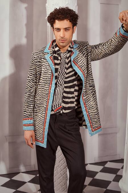 Nikita Mhaisalkar Black Byzantine Print Tie Online at Aza Fashions Nikita Mhaisalkar_Black Byzantine Print Tie _Online_at_Aza_Fashions