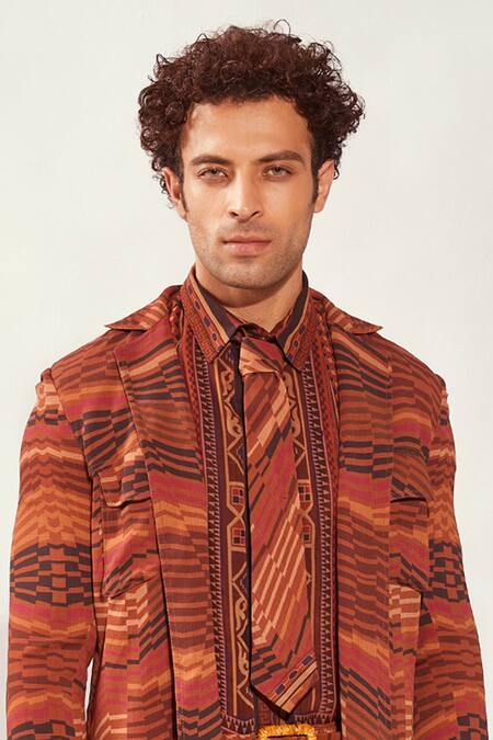 Nikita Mhaisalkar Orange Byzantine Print Tie Online at Aza Fashions Nikita Mhaisalkar_Orange Byzantine Print Tie _Online_at_Aza_Fashions
