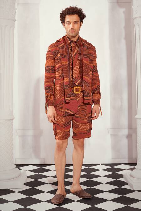 Nikita Mhaisalkar_Brown Buckles Rattan Belt _Online_at_Aza_Fashions