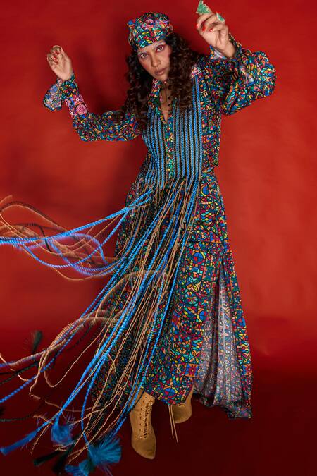 Esha L Amin Multi Color Viscose, Crepe Embroidery Floral Tile Print Skirt Online at Aza Fashions Esha L Amin_Multi Color Viscose, Crepe Embroidery Floral Tile Print Skirt _Online_at_Aza_Fashions