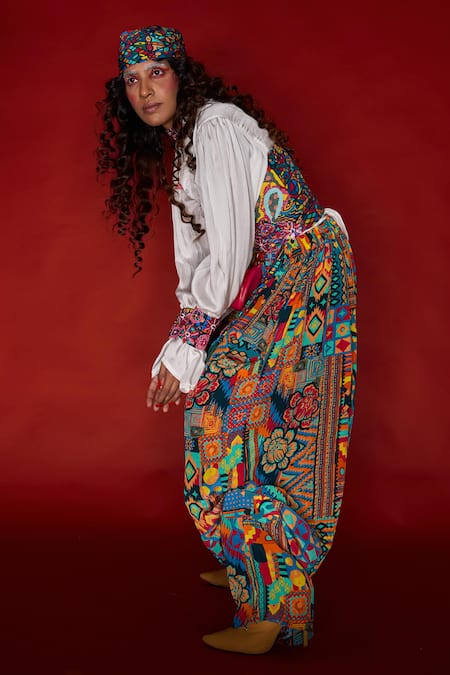 Buy_Esha L Amin_White Viscose, Crepe Collared Circular Flounce Sleeve Shirt _Online_at_Aza_Fashions