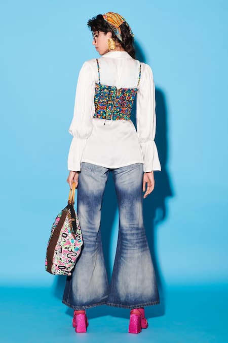 Shop Esha L Amin Multi Color Viscose Sequins, Beads Sweetheart Neck Floral Tile Print Corset at Aza Fashions Shop_Esha L Amin_Multi Color Viscose Sequins, Beads Sweetheart Neck Floral Tile Print Corset _at_Aza_Fashions