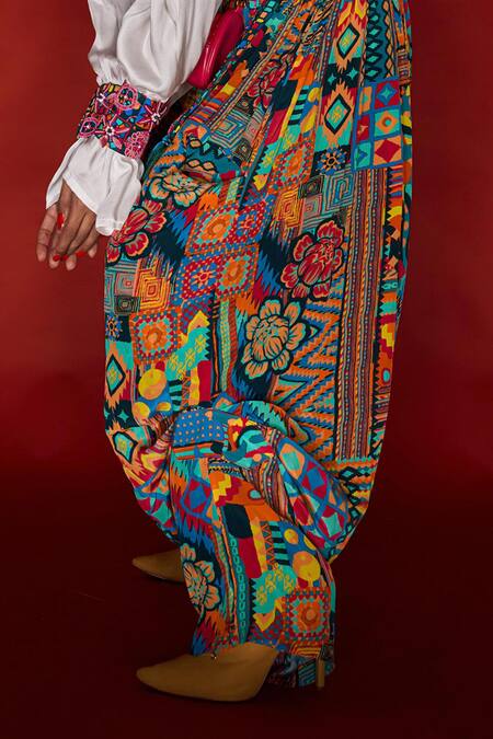 Esha L Amin Multi Color Viscose Beads, Sequins Abstract Print Harem Pant Online at Aza Fashions Esha L Amin_Multi Color Viscose Beads, Sequins Abstract Print Harem Pant _Online_at_Aza_Fashions