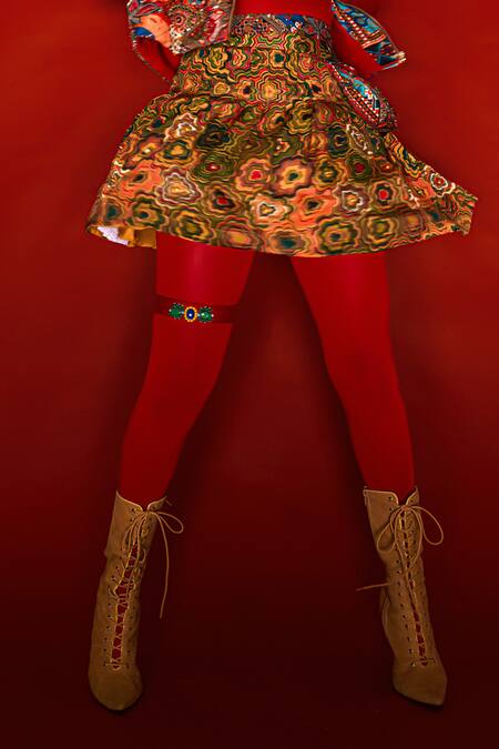 Esha L Amin Multi Color Viscose Pinwheel Print Skirt Online at Aza Fashions Esha L Amin_Multi Color Viscose Pinwheel Print Skirt _Online_at_Aza_Fashions