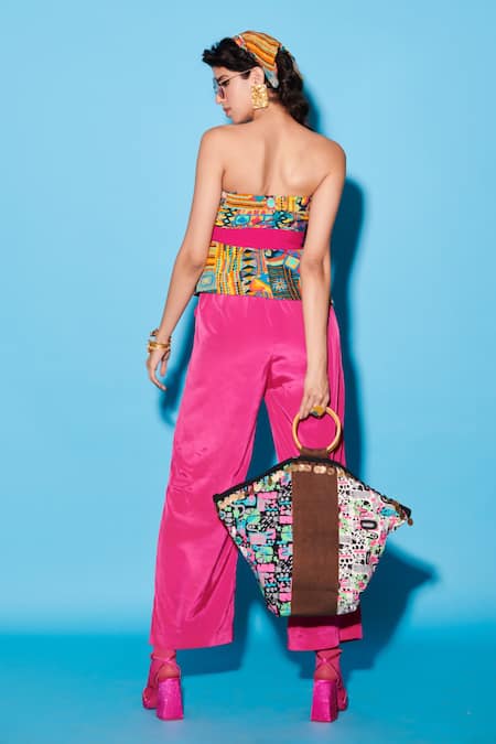 Shop Esha L Amin Multi Color Viscose, Crepe Aztec Print Tube Top at Aza Fashions Shop_Esha L Amin_Multi Color Viscose, Crepe Aztec Print Tube Top _at_Aza_Fashions