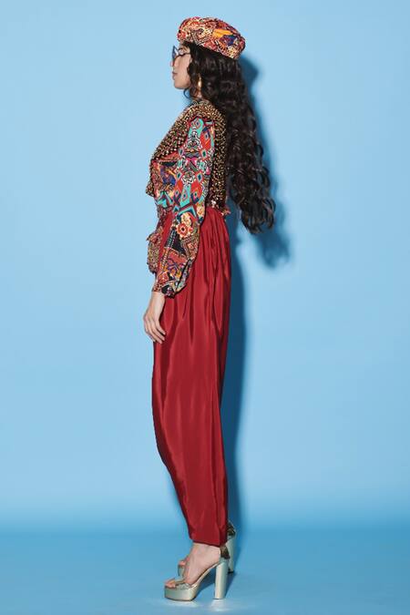 Esha L Amin Multi Color Crepe Embroidery V-neck Salli Top Online at Aza Fashions Esha L Amin_Multi Color Crepe Embroidery V-neck Salli Top _Online_at_Aza_Fashions