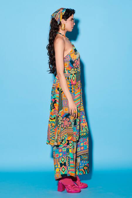 Buy Esha L Amin Multi Color Viscose Aztec Pattern Flared Pant Online at Aza Fashions Buy_Esha L Amin_Multi Color Viscose Aztec Pattern Flared Pant _Online_at_Aza_Fashions