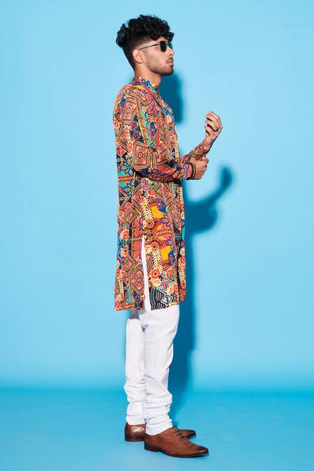 Esha L Amin Multi Color Viscose, Crepe Floral Pattern Collage Kurta Online at Aza Fashions Esha L Amin_Multi Color Viscose, Crepe Floral Pattern Collage Kurta _Online_at_Aza_Fashions