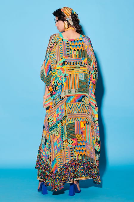 Shop Esha L Amin Multi Color Abstract Geometric Pattern Cape at Aza Fashions Shop_Esha L Amin_Multi Color Abstract Geometric Pattern Cape _at_Aza_Fashions