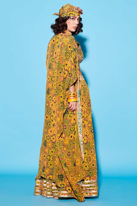 Shop Esha L Amin Yellow Pinwheel Abstract Pattern Cape at Aza Fashions Shop_Esha L Amin_Yellow Pinwheel Abstract Pattern Cape _at_Aza_Fashions